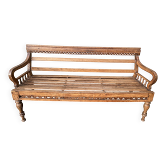 Carved teak bench