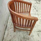 Ancien fauteuil canné bois teck vintage