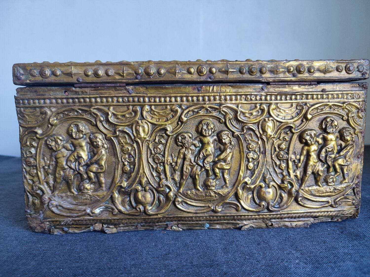 Old wooden box/casket covered with brass