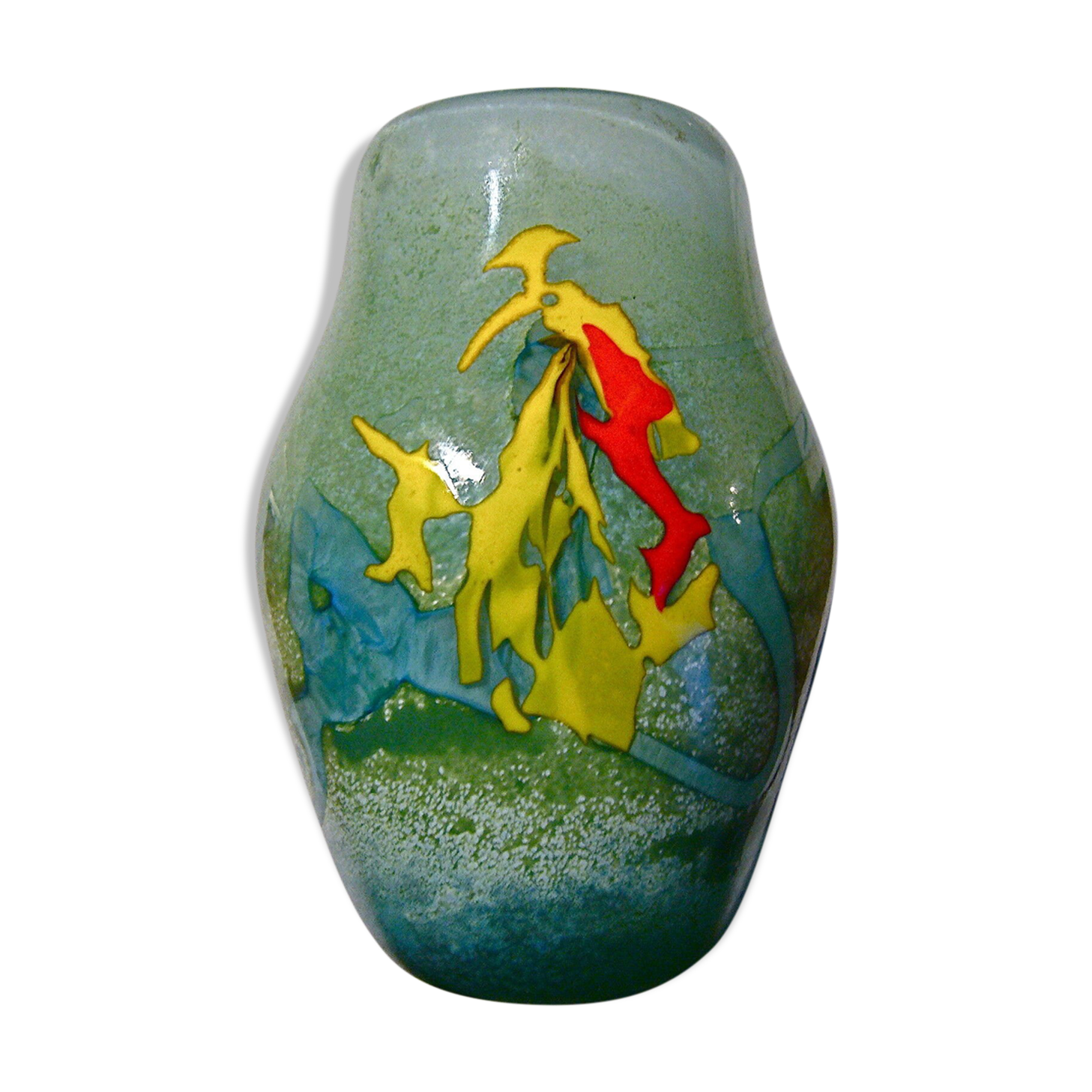 Glass paste vase 1970s abstract decor signed Biot monogram g r