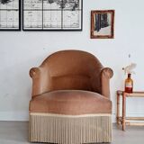 Fauteuil crapaud velours beige doré