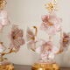 Vintage Murano table lamps, pink blown glass and gold details, pair.