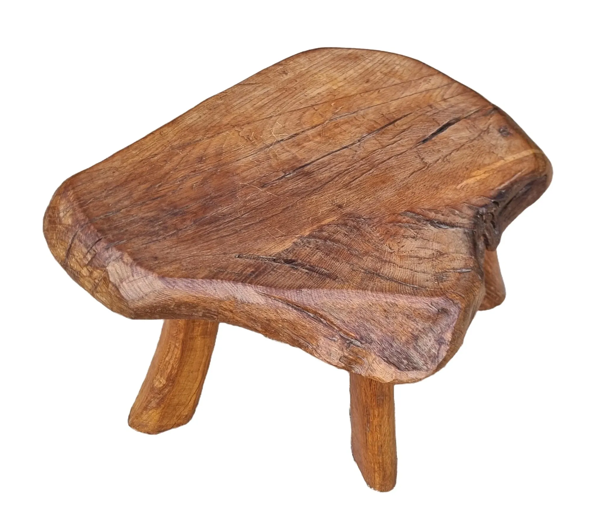 Mid-century hand-carved oak stool with natural edge – 1950s