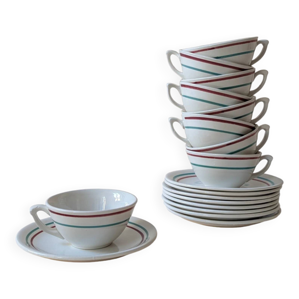 Ensemble de 9 tasses et coupelle - Gien, France modèle Gilles