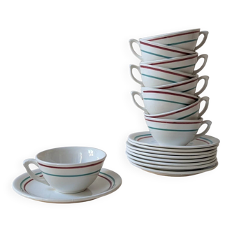 Set of 9 cups and a saucer - Gien, France, Gilles model