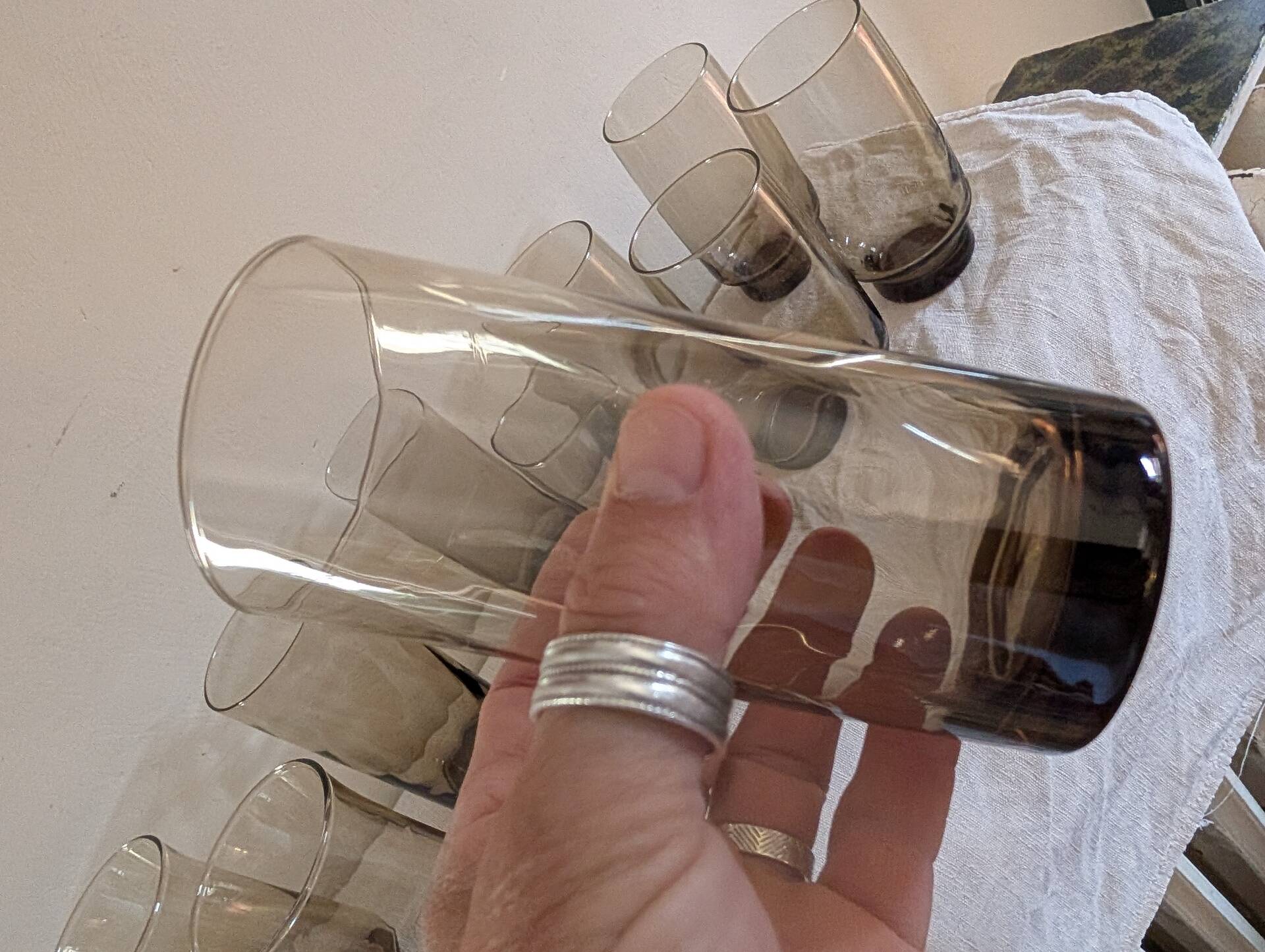 12 long drink glasses in smoked glass – 1970s