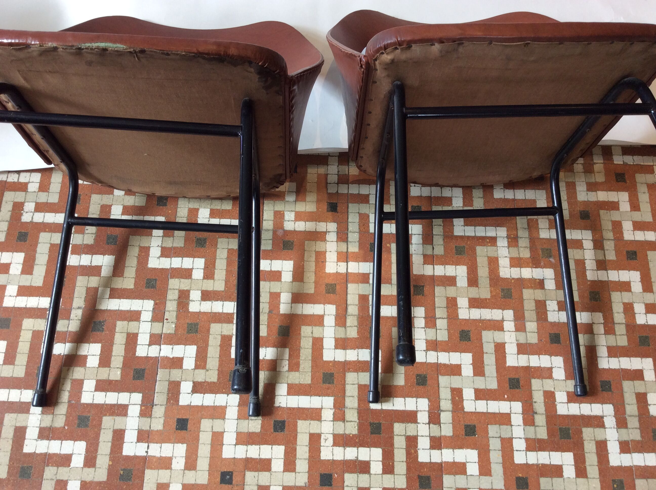 Duo of vintage barrel chairs