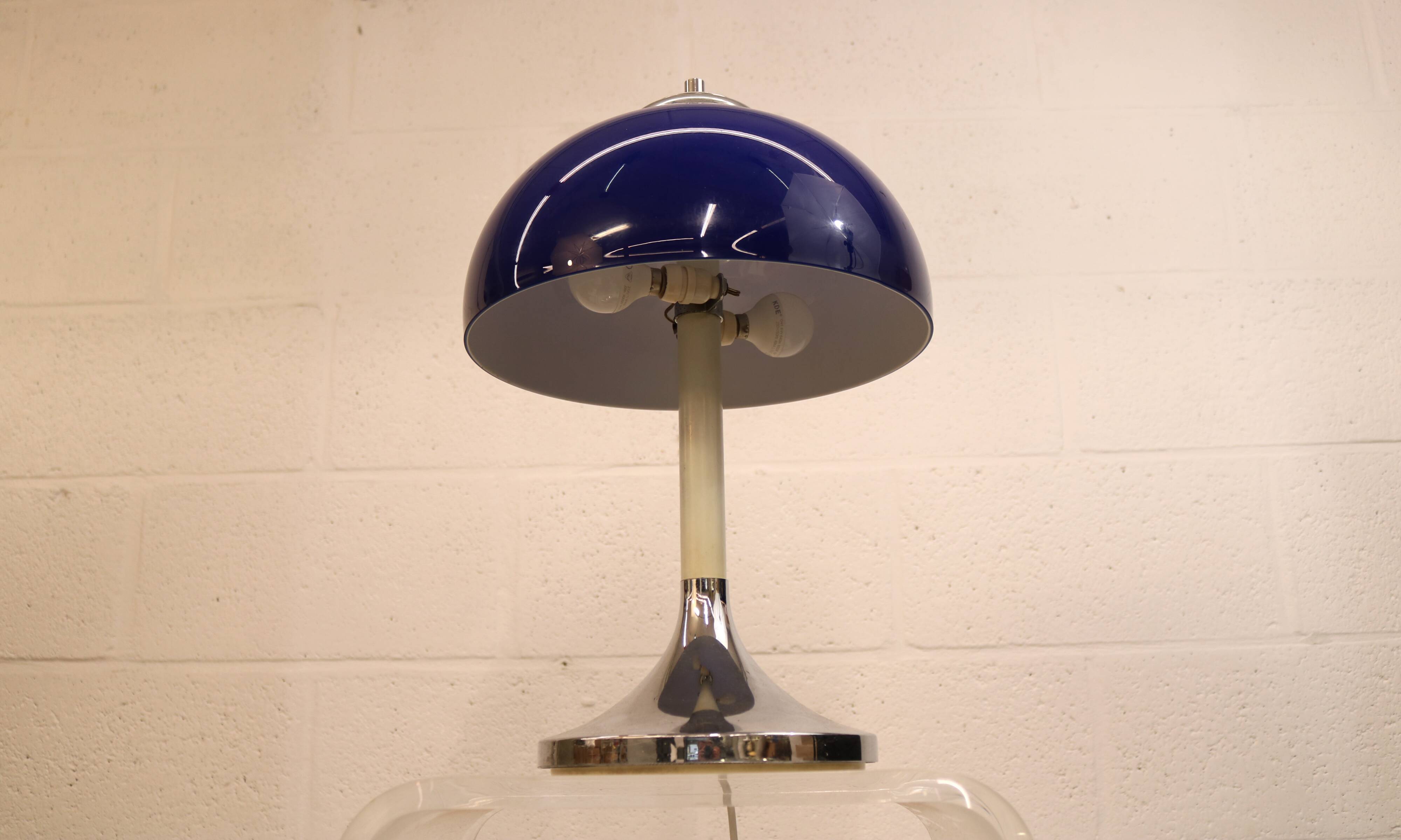 Vintage blue acrylic and chrome mushroom table lamp - Germany Space Age