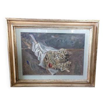 Giuseppe manfredi (1934 - 1987) peinture à l'huile nature morte fleurs 70 x
