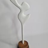 Biomorphic-inspired sculpture, on an industrial wooden base, 37 cm