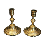 Pair of 19th bronze candlesticks with Regency-style chiseled decoration