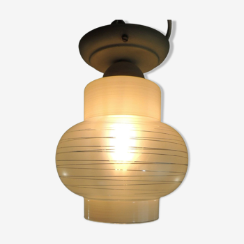 Scandinavian Ceiling Light In Ribbed Glass /vintage