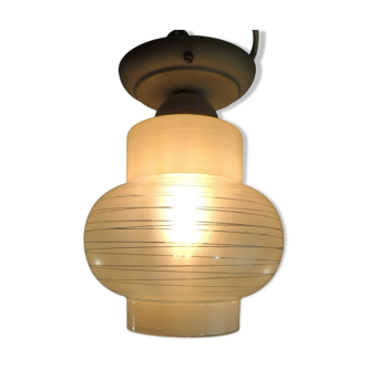 Scandinavian Ceiling Light In Ribbed Glass /vintage