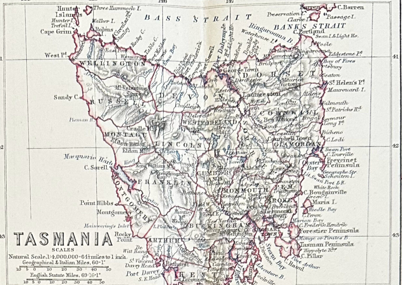Map of The Atlantic Ocean c1869 Keith Johnston Royal Atlas Hand coloured map