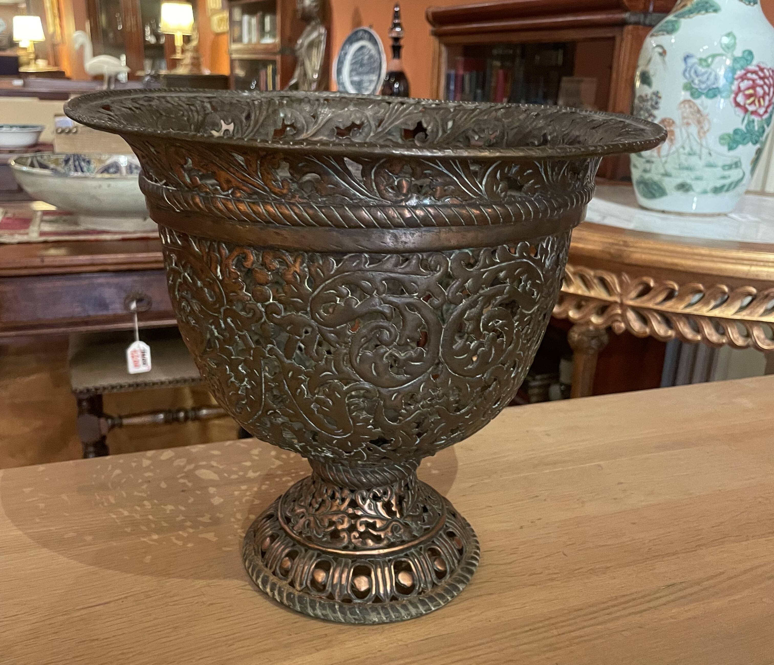 17th century Italian chased bronze cup or urn