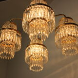 1950s, vintage crystal brass chandelier, železnobrodské sklo,czechoslovakia