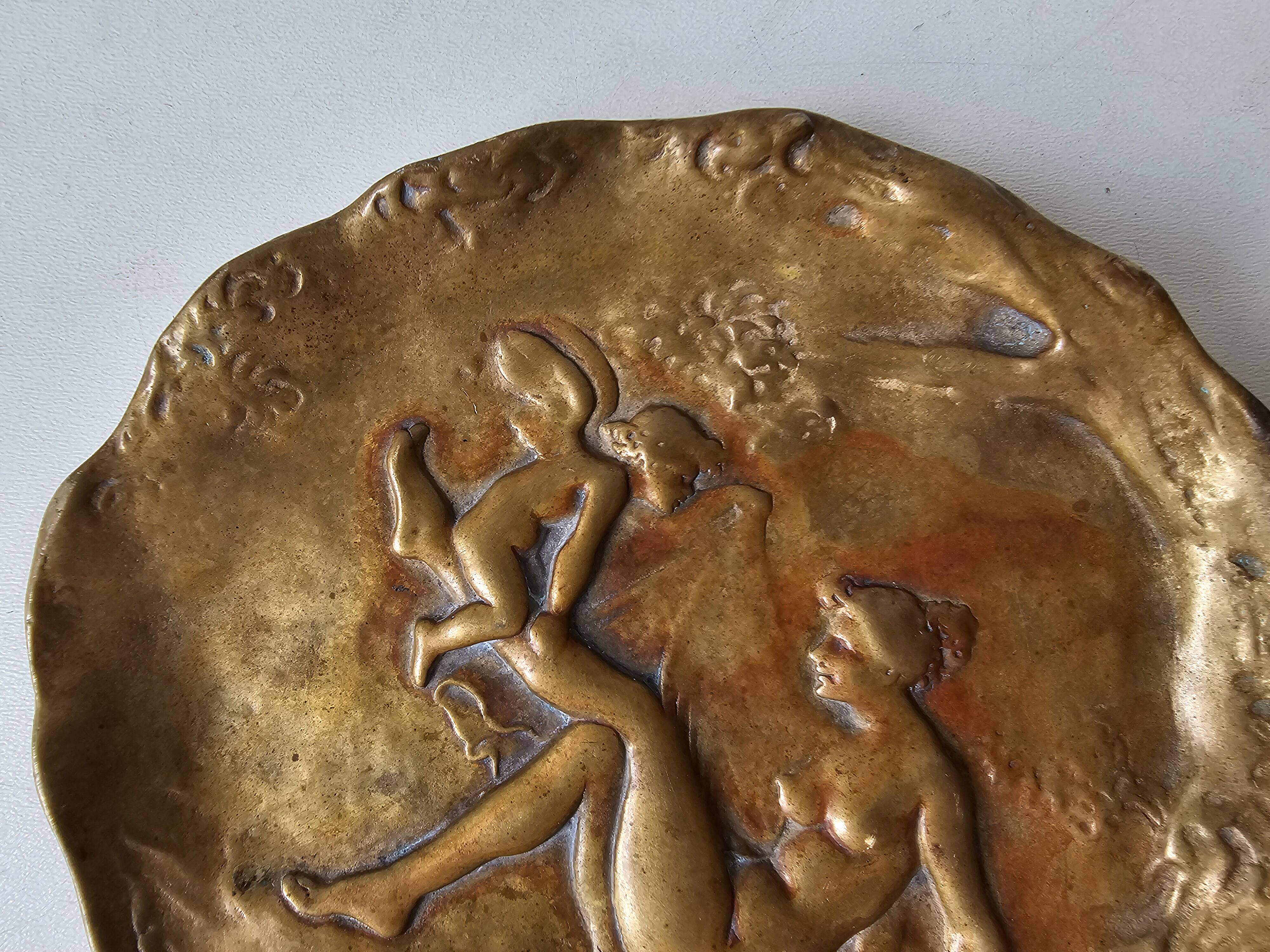 Ashtray / bronze bowl Figurative nude - Art Nouveau signed Joe Desco
