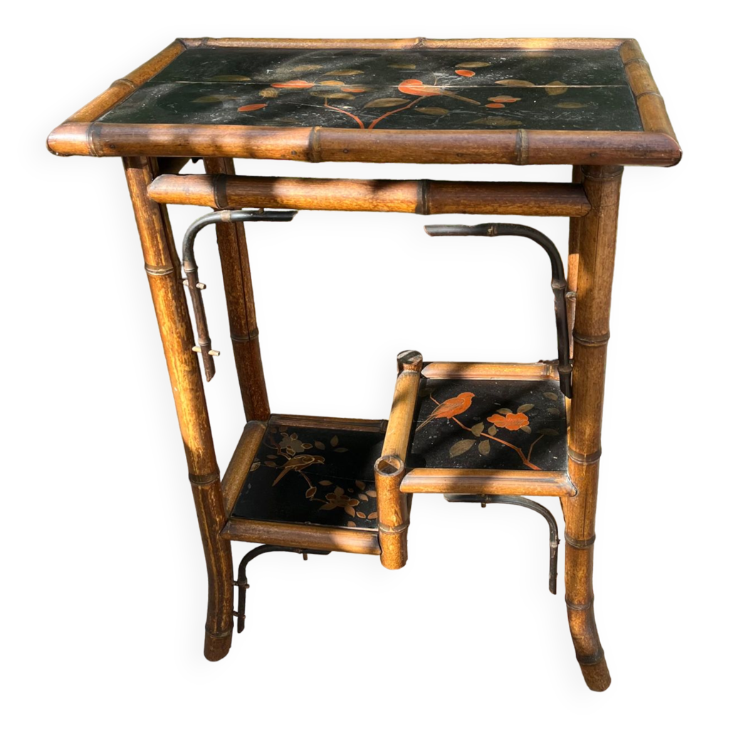 Table D'appoint Ancienne En Bois Noir - Pliable Et Rectangulaire - Style Rétro Industriel