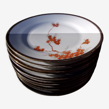 Vintage porcelain Japan 12 dessert plates maple décor