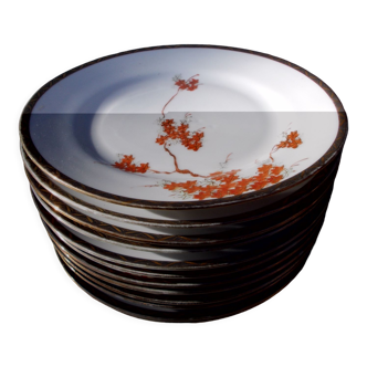Vintage porcelain Japan 12 dessert plates maple décor