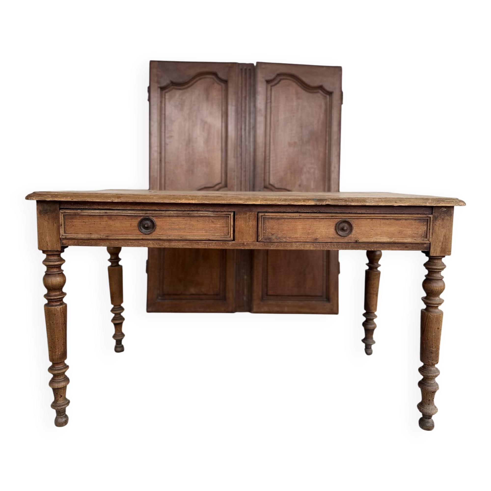Antique pine desk - turned legs