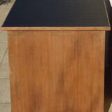 Grand bureau en bois à 5 tiroirs dessus simili cuir noir -Totalement relooké