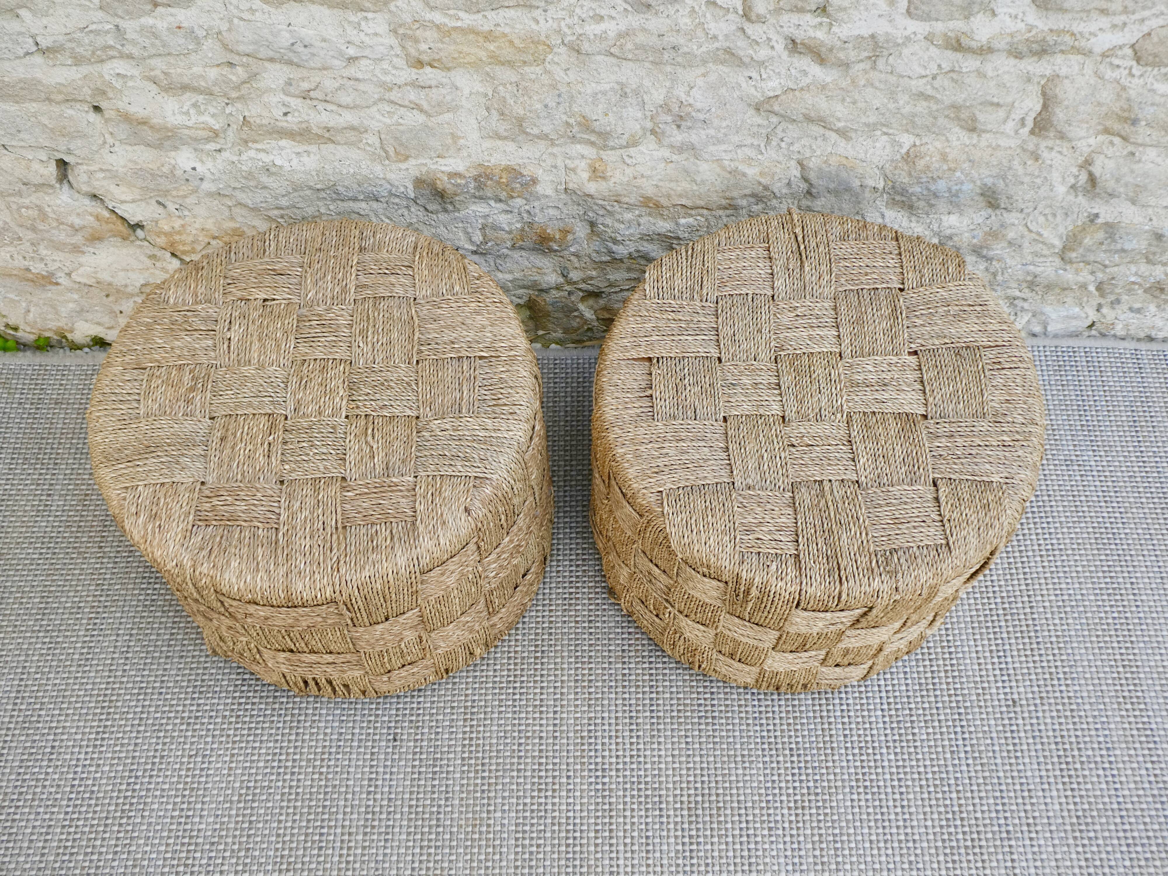 Pair of braided rope ottoman stools