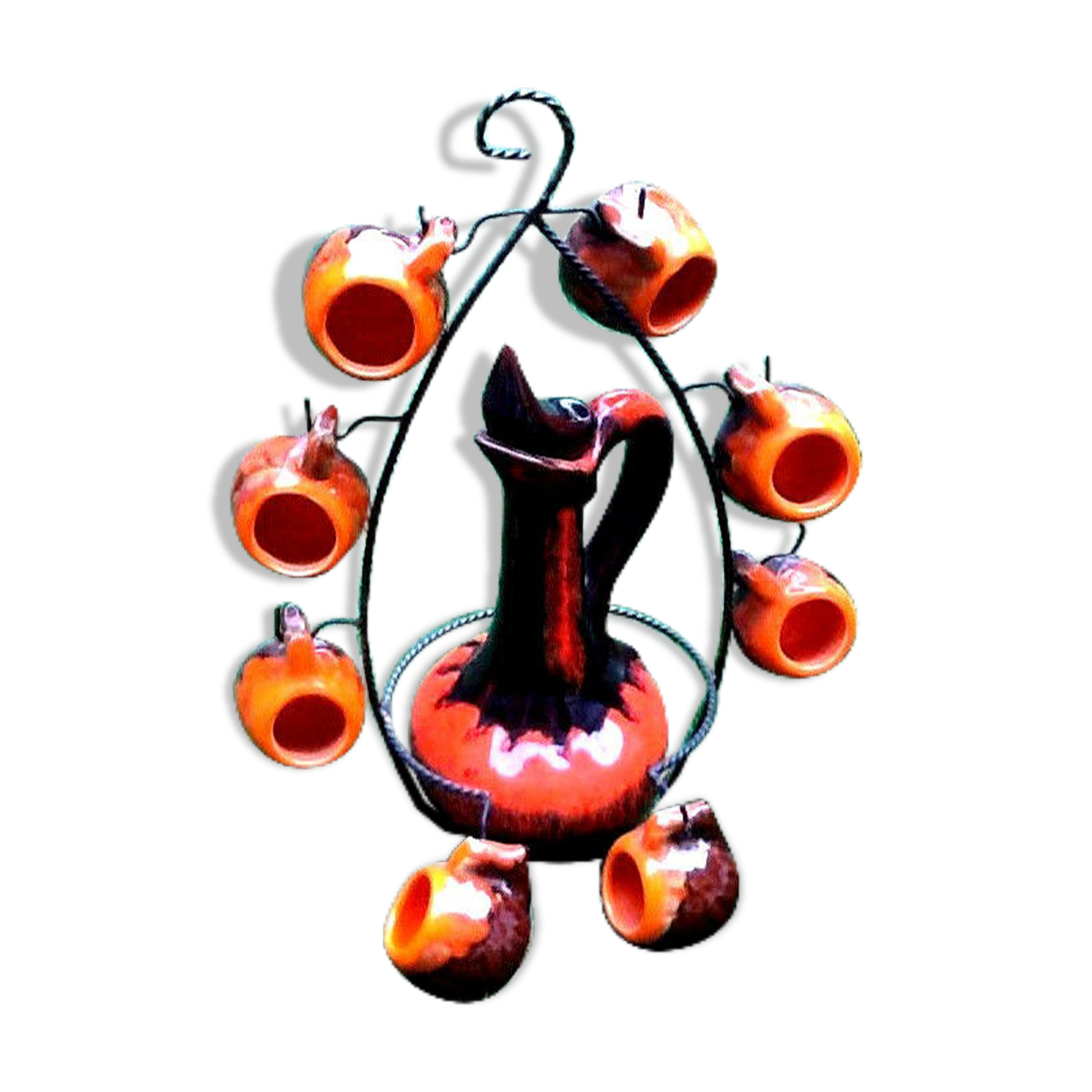 1960s-1970s liquor service including a decanter and 8 cups