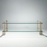 Table basse en travertin et verre signée Philippe Barbier années 70