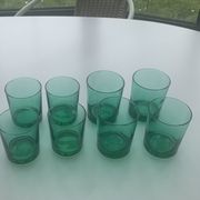8 glasses in green glass with whisky, aperitif or water vintage 1970