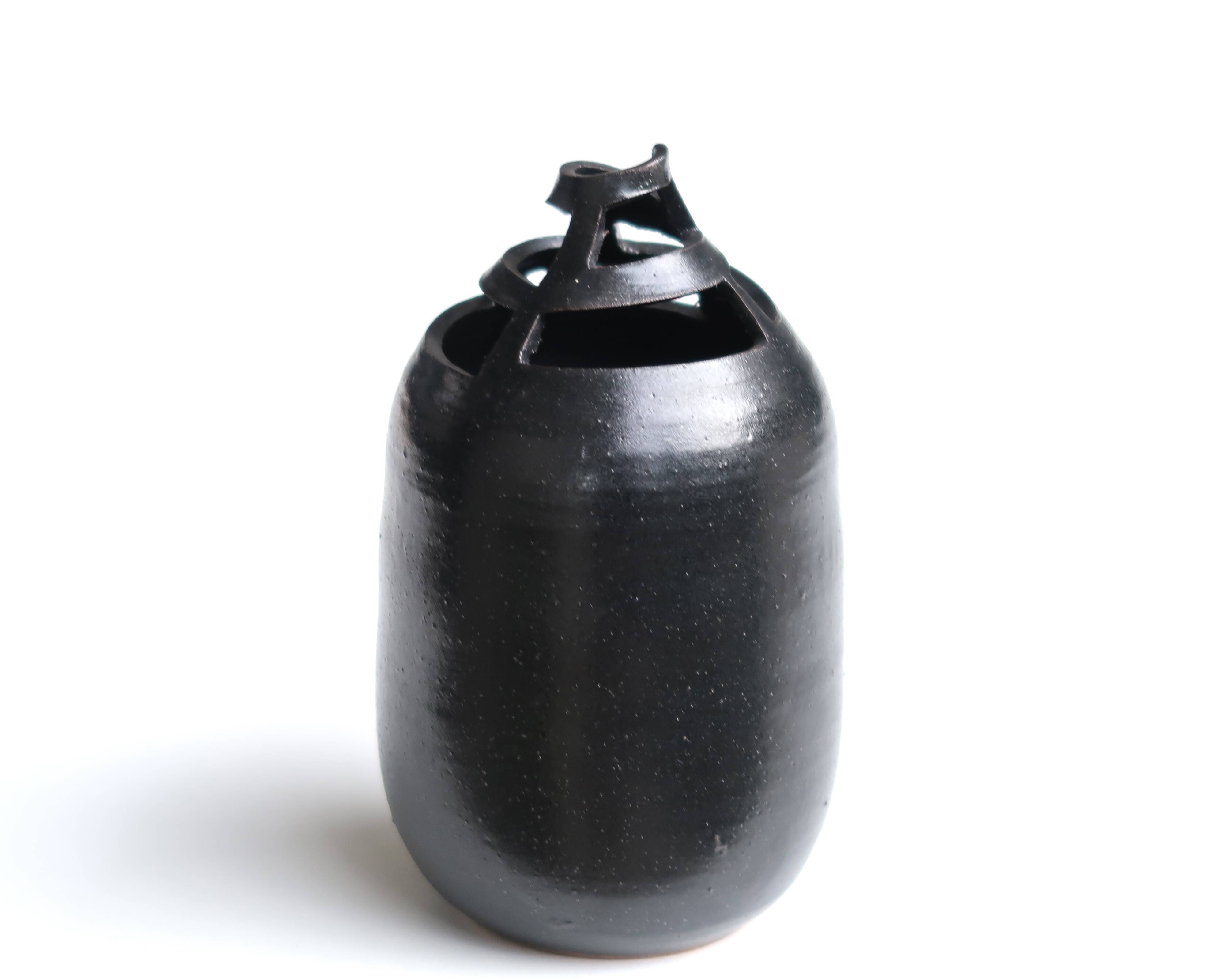 Black sculptural ceramic vase, 1970s