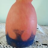 Tulipe Art déco en verre marmoréen orange et bleu violine