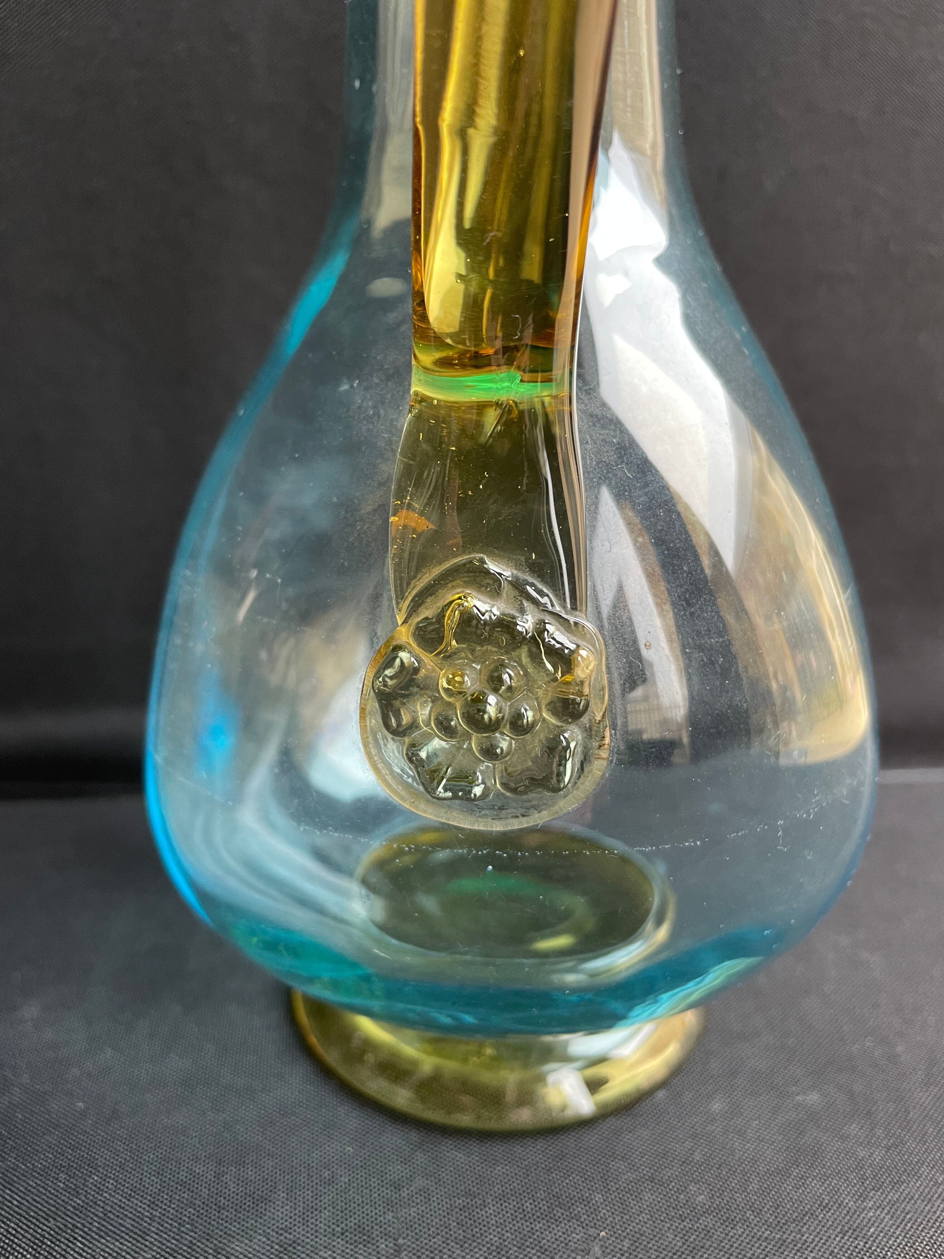 Glassware-crystallery of Portieux - 1 broc and 2 glasses - Napoleon III - Colored blown glass - G