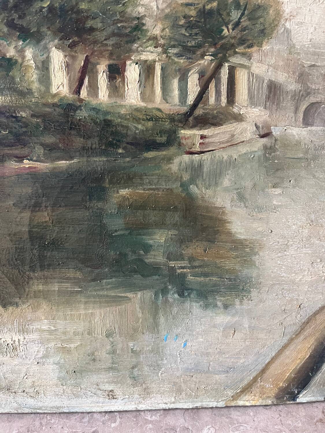 Stroll along a riverbank, oil on canvas