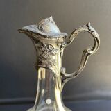 Liquor service Art Nouveau 1/2 Enamelled colored crystal with silver metal frame