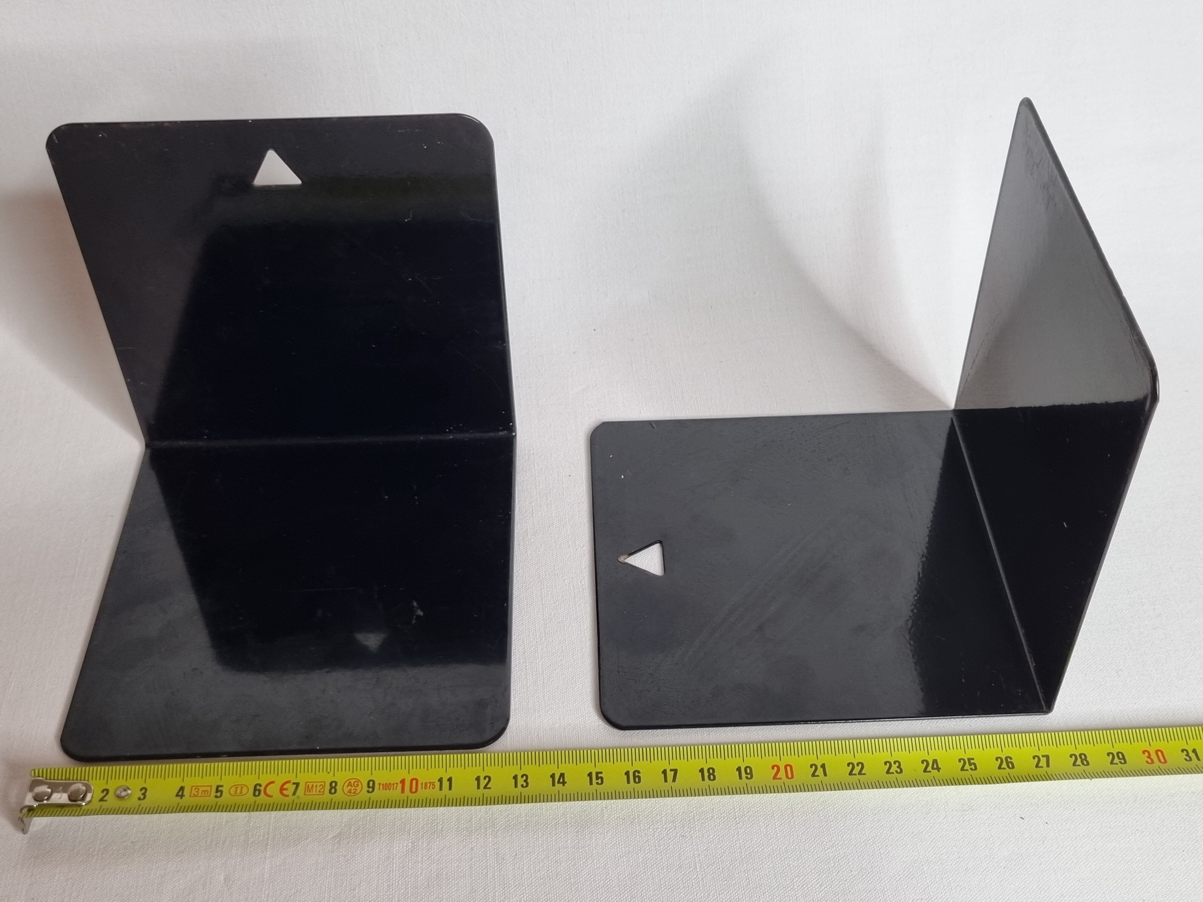 Set of six vintage black lacquered steel bookhouses