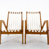 Pair of 1970s Jan Vaněk Oak Armchairs, Czechoslovakia