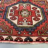 Vintage turkish runner 235x80 cm kazak rug, terracotta red, beige blue
