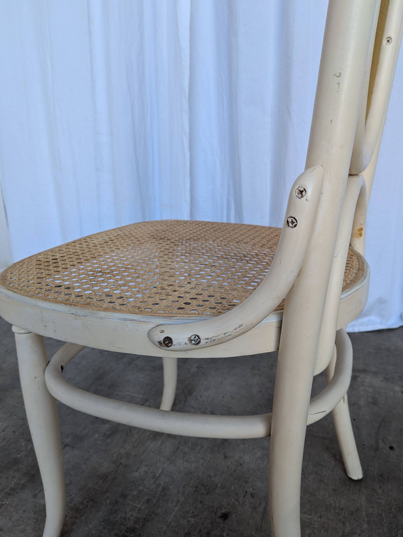 Vintage Thonet Bentwood Dining Chair: Cane Seat, Yellow Fabric Back