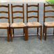 4 dining chairs made of solid wood with straw seats, farmhouse style, medium oak, 1960, 100cm.