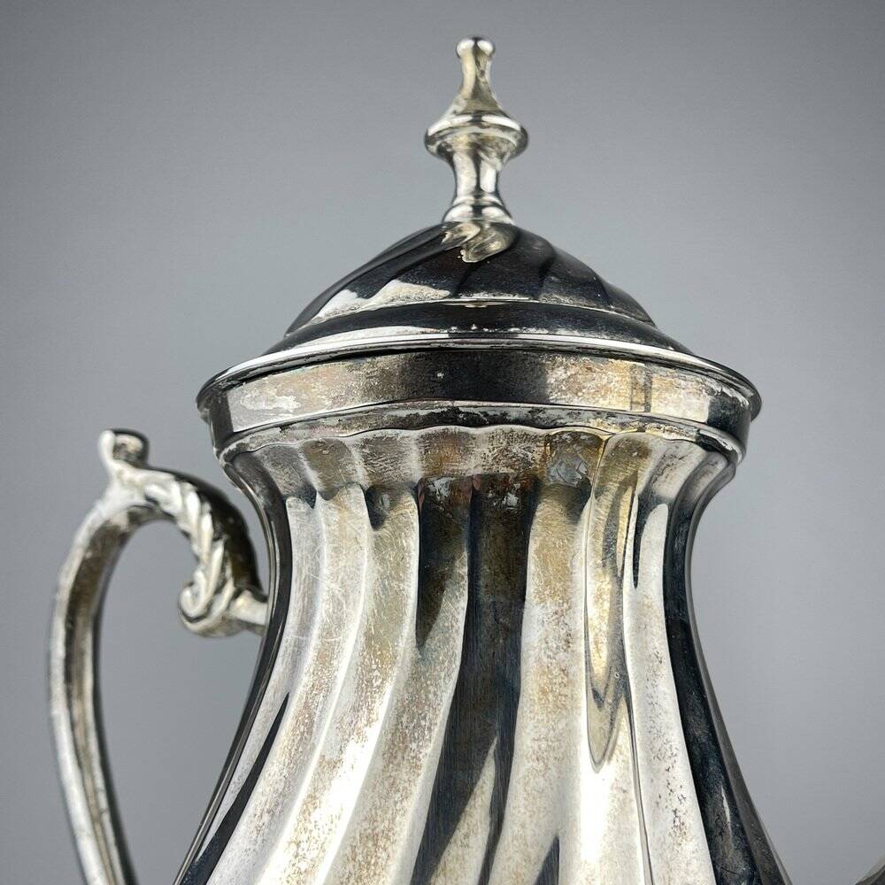 Vintage silver-plated coffee pot by Royal Sheffield, England, 1950s.