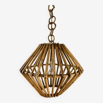 Large vintage pendant light in bamboo and rattan, circa 1960's