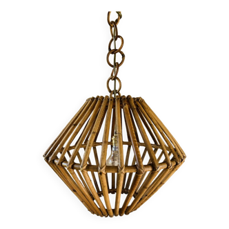 Large vintage pendant light in bamboo and rattan, circa 1960's