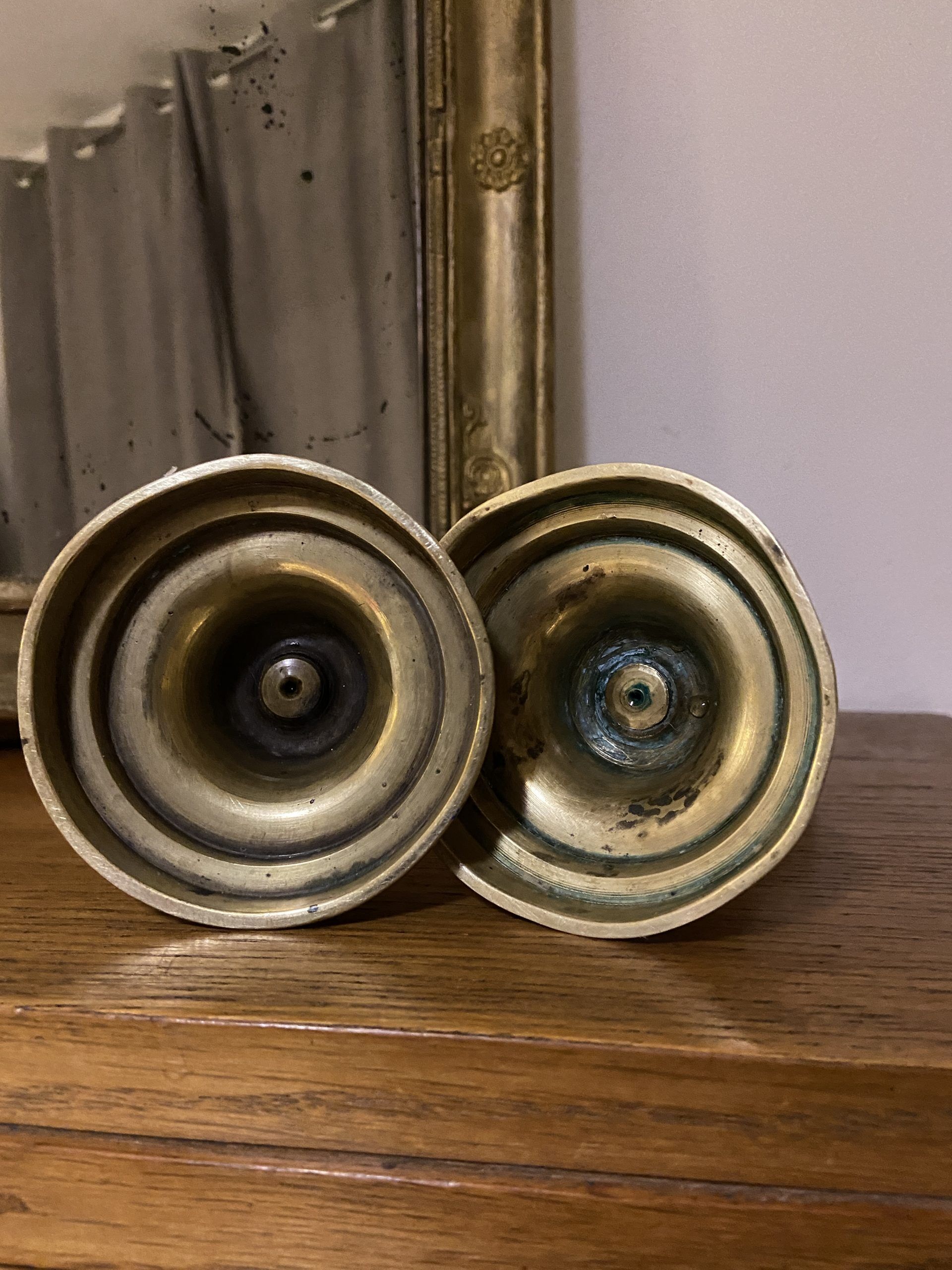 Pair of antique candlesticks with brass system