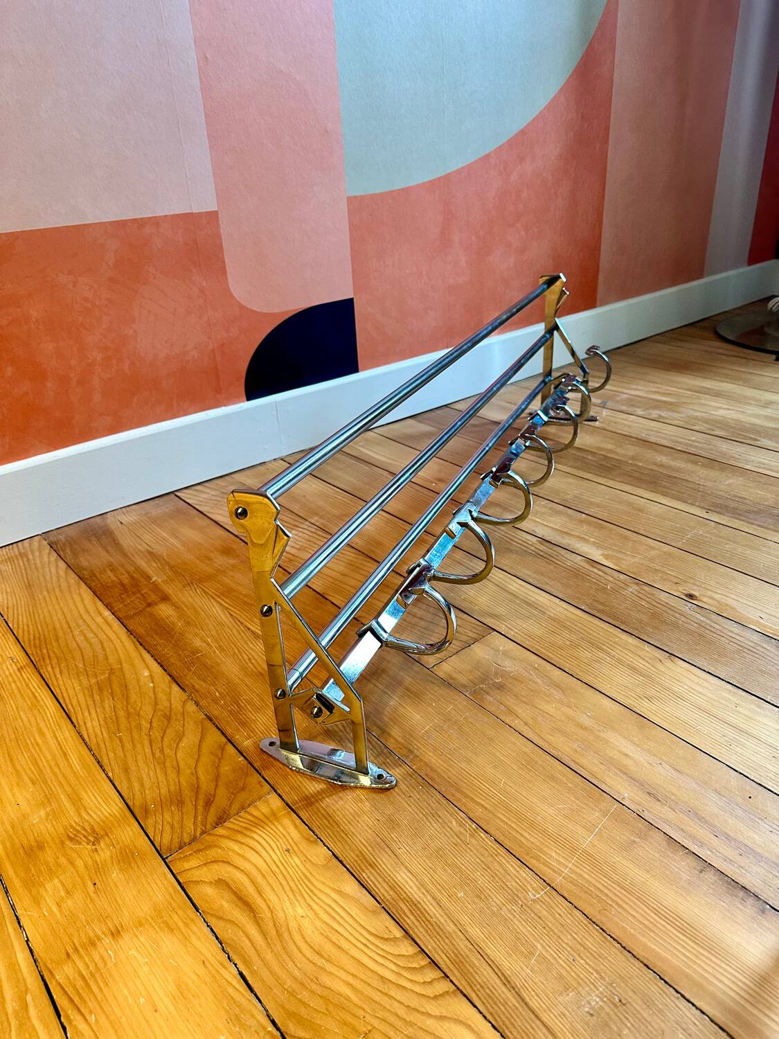 Vintage train wall coat rack 1930 brass