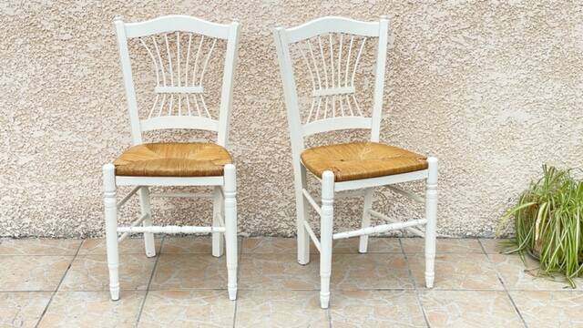 Pair of Vintage WHITE Straw CHAIRS