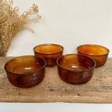 4 amber textured glass bowls