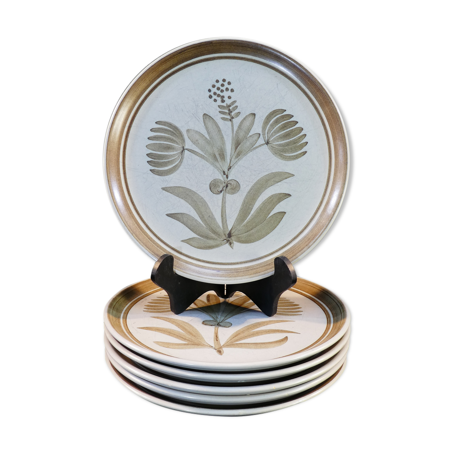 6 flat plates vintage flower decoration Lonchamp
