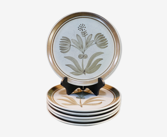 6 assiettes plates vintage décor de fleur Lonchamp