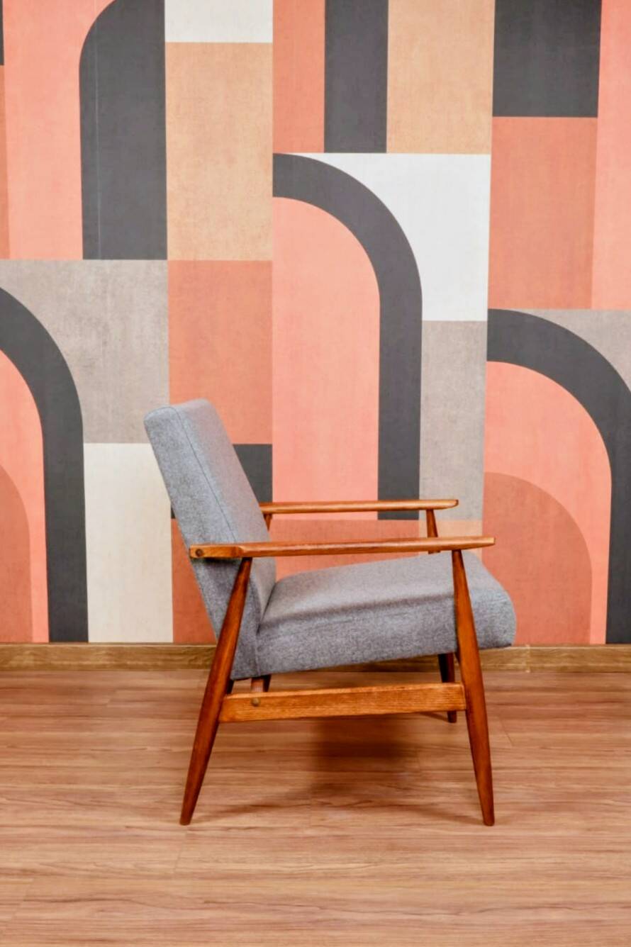 Lounge Chair Vintage Graphite Wool Fabric Mid Century Design, 1960